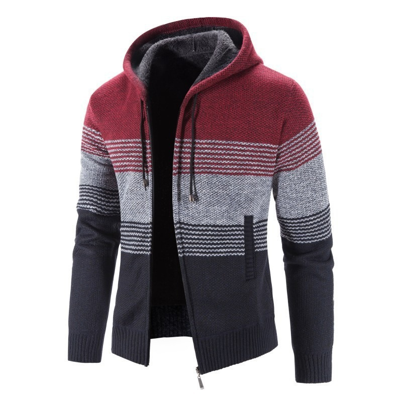 Mens Thick Warm Hooded Cardigan Sw..