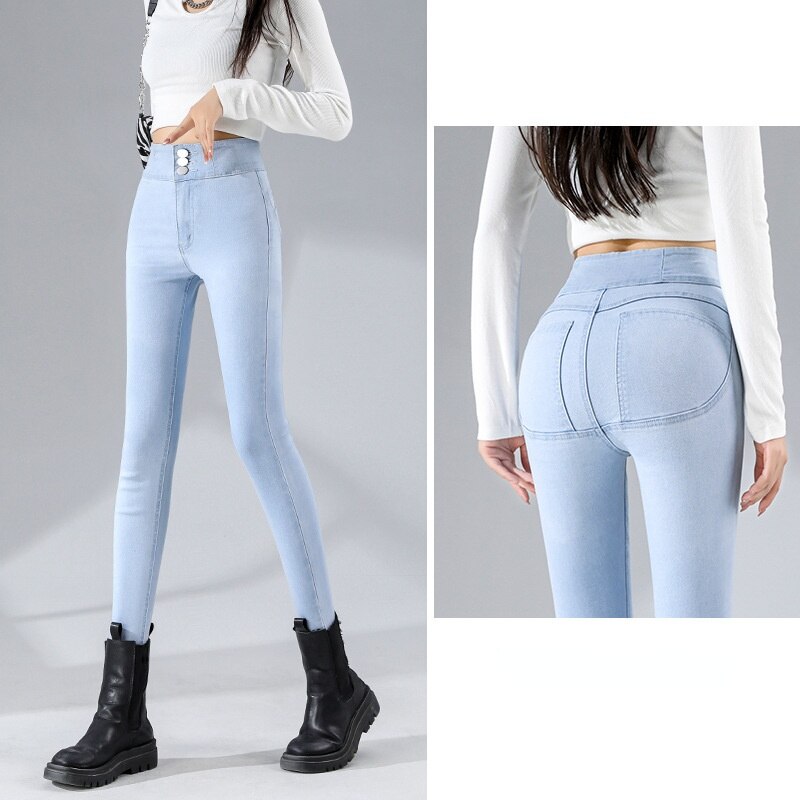 High Waist 3 Buttons Skinny Push Up..