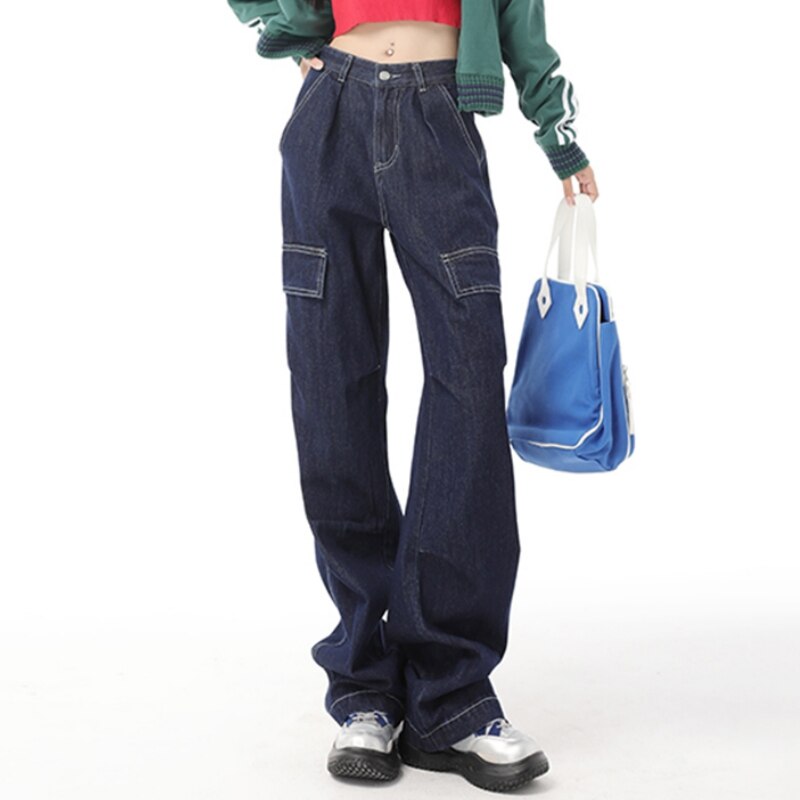 Women Navy Blue Jeans Overalls Ame..